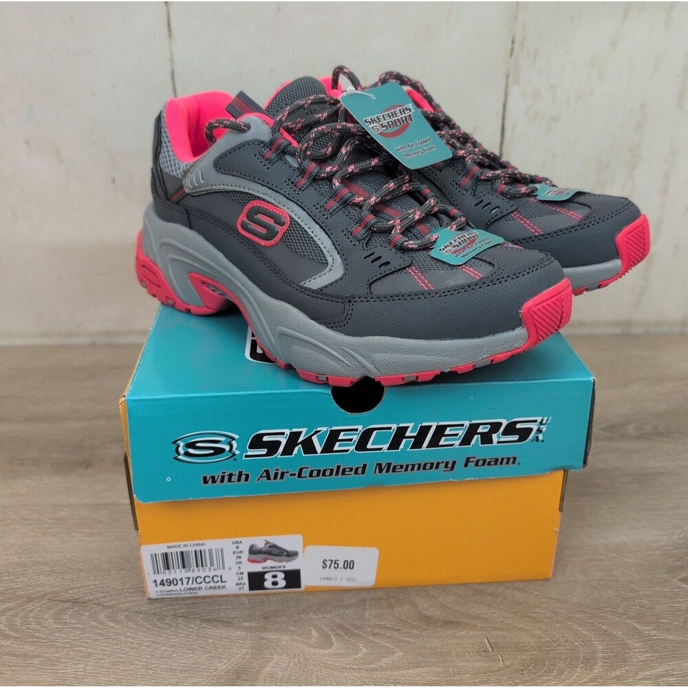 Skechers Stamina V2 Womens Size 8 Gray & Pink Athletic Running Shoes Sneakers